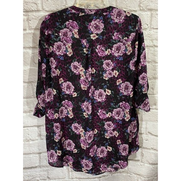 Torrid Harper Tunic Top 0 0X (Runs Big) Floral Boho Chiffon Roll Tab Sleeve 9895 - Picture 2 of 9